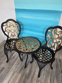 Bistro  set beautiful table and 2 chairs Black & gold 