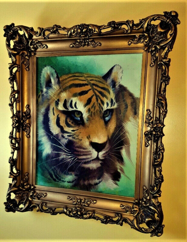 antique peinture tableau cadre  d`un tigre  signe 1700 1800 dans Art et objets de collection  à Laval/Rive Nord - Image 4