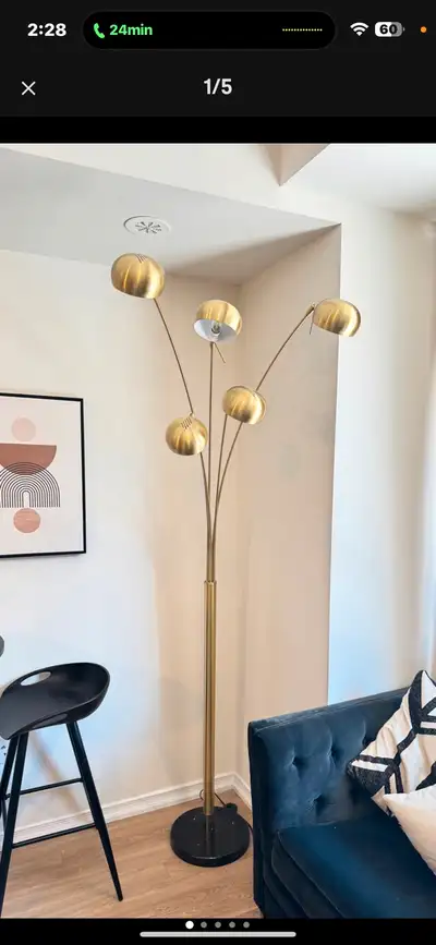 Gorgeous gold floor lamp. Five lights. Marble base. Excellent condition. 231 cm height. https://www....