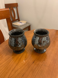 2 grey mirrored glass mosaic vases