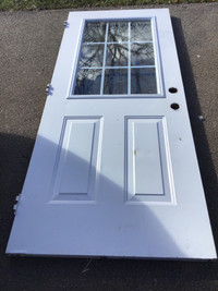 34" x 79" White Metal Entry Door w/Glass insert - Panel only