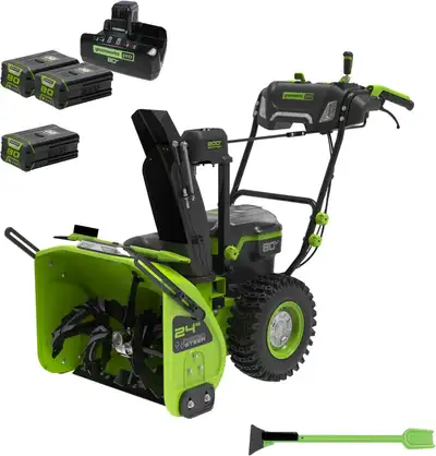 GREENWORKS 80V 24'' Dual Stage Snow Thrower, (3) 5.0Ah Batteries, View more