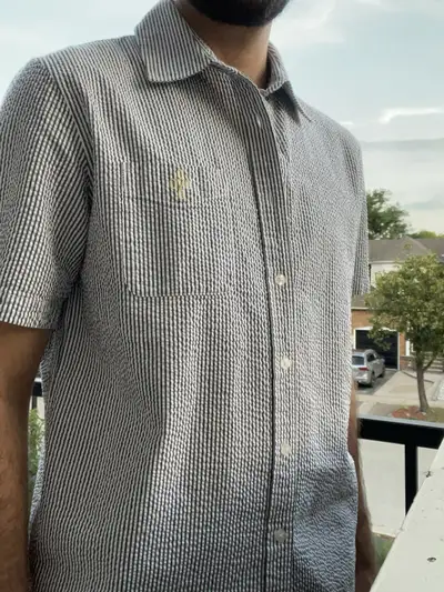 OVO Short Sleeve Seersucker Button Up Shirt  Black/ White, View more