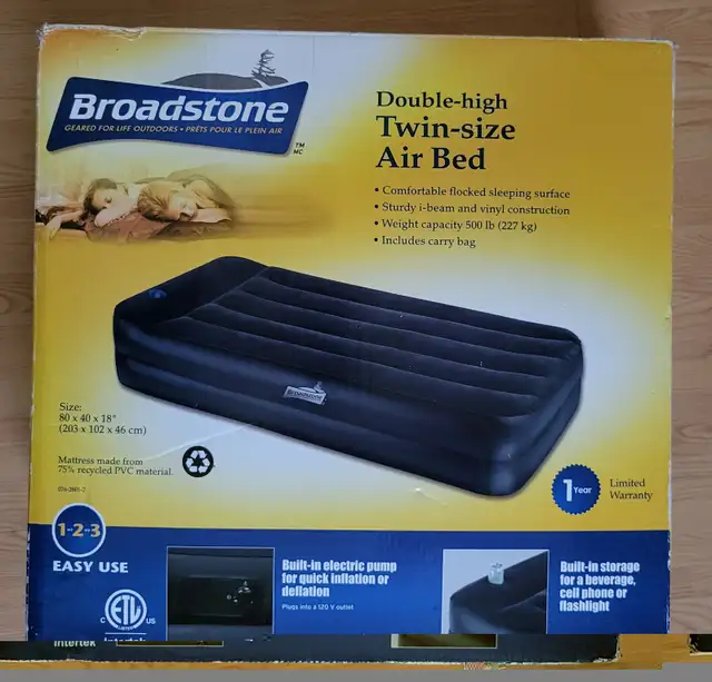 Brand New Broadstone Double-high Twin Size Air Bed in Beds & Mattresses in Oshawa / Durham Region - Image 4