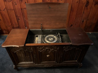 Antique Vintage Record Plater Console with 8-Track, and Radio wi