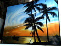 Picture-Tropical scene framed canvas painting