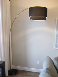 SOLD—  Crate & Barrel Meryl Arc Marble Base Brass Floor Lamp