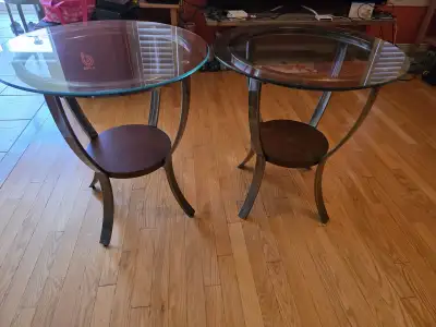 Set of Two Glass and Metal End Tables , View more