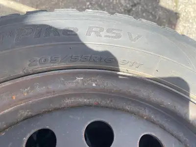 205 55 R16 winter tires 70-60% tread on them with rims please reply by email thanks