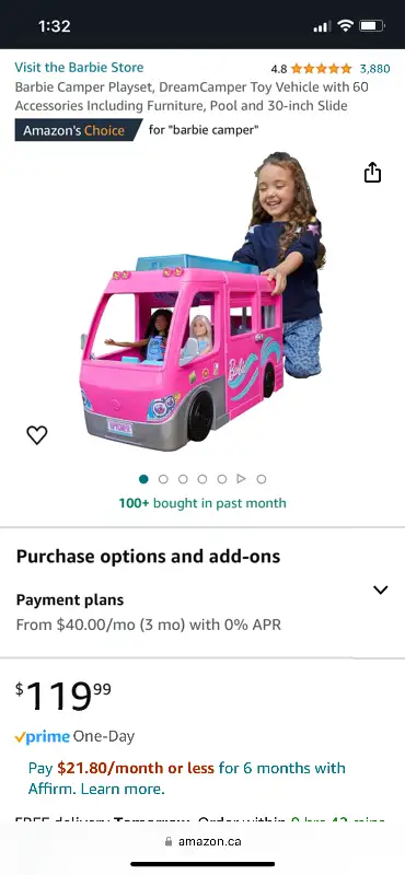 Brand new (box is open and slightly ripped) Barbie dream camper Comes with 60+ pieces including a sh...