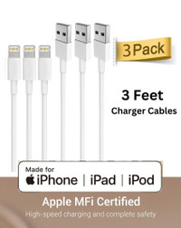 3 Pack 3ft Lightning Chargers- iOS Devices (Apple Mfi Certified)
