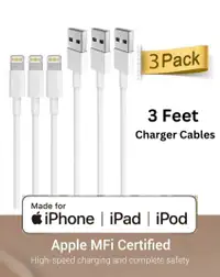 3 Pack 3ft Lightning Chargers- iOS Devices (Apple Mfi Certified)