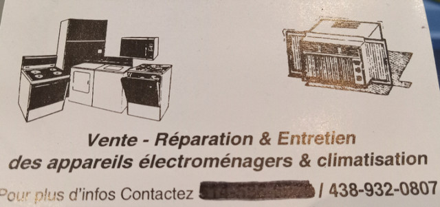 Vente Service Réparation ELECTROMENAGERS dans Cuisinières, fours et fourneaux  à Ville de Montréal