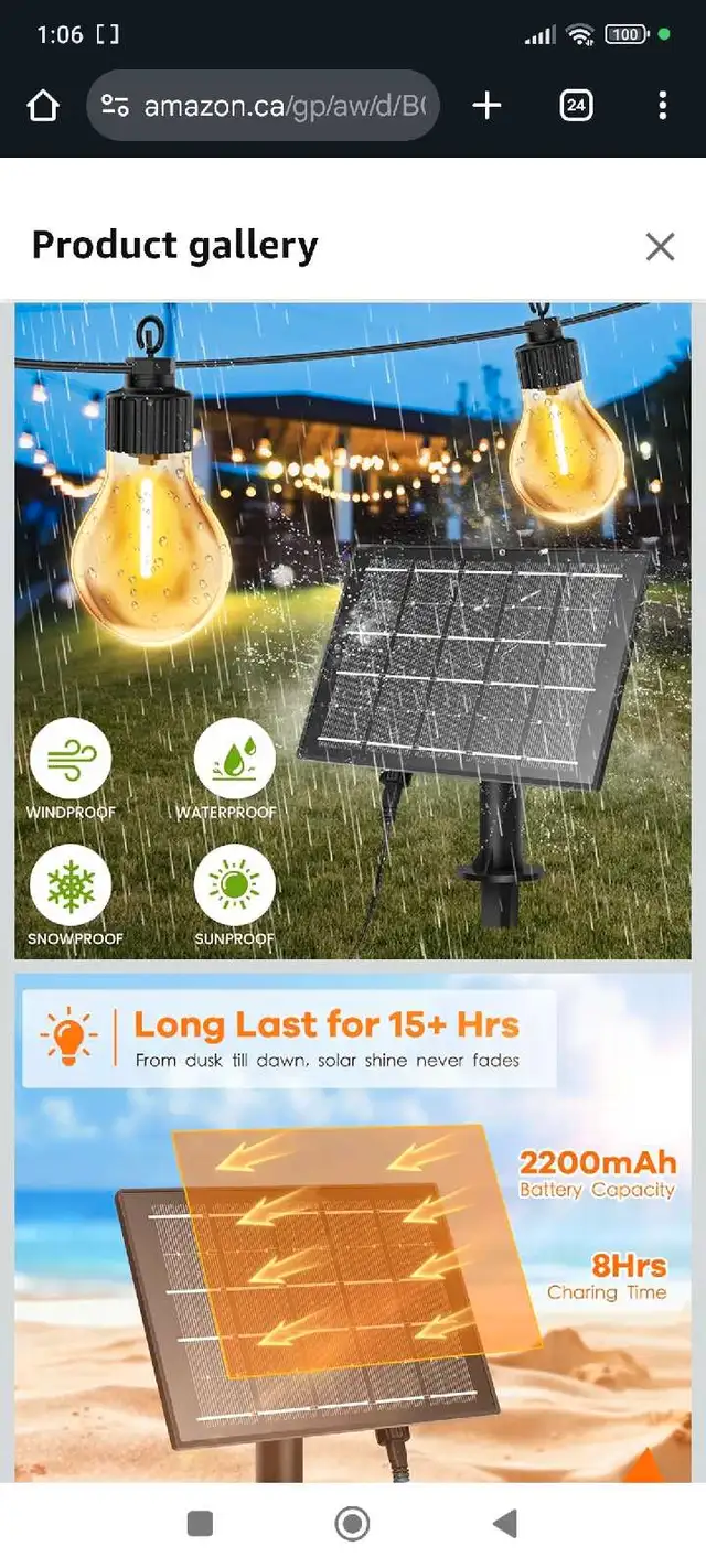 Solar String Lights Outdoor,49FT USB & Solar Powered Patio Light62854392457346121
