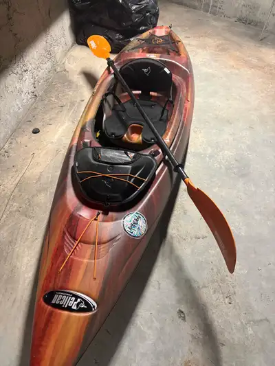 10 foot Pelican Kayak has been stored inside on its side whole time when not in use, rinsed off ever...