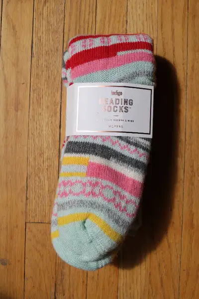 Brand New Woman's Indigo Reading Knee Socks, Faux Sherpa Lining, View more