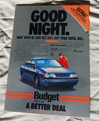 1986 BUDGET RENT A CAR AD WITH FORD TAURUS - ANNONCE RETRO AUTO