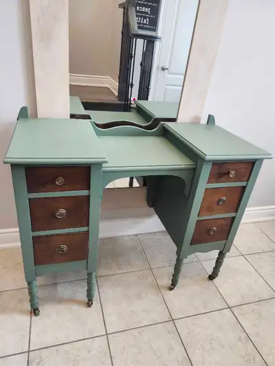 This is an antique coffee bar and desk combination that has been meticulously sanded, primed, triple...