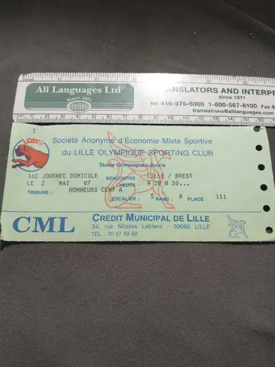 1987 LOSC Lille Olympique SC pro French FC ticket vs Brest, View more