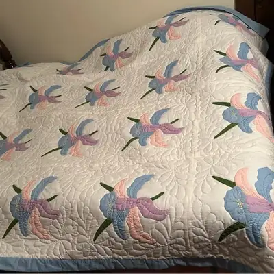 Homemade Patchwork Hand Stitched Floral Quilt, Queen (74”, View more