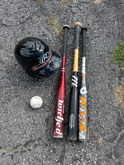 baseball/softball lot - bats, helmet, ball, View more
