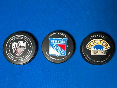 NHL OHL Hockey Pucks New York Rangers Boston bruins Guelph Storm, View more