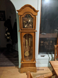 Oak grandfather clock 71" x 17.5" x 9"