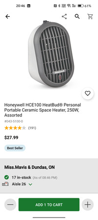 Honeywell HCE100 HeatBud® Personal Portable Ceramic Space Heater