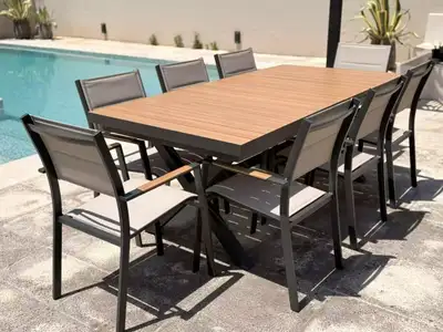 Luxury Automatic Extension Dining Table, Aluminum Frame + Teak, View more