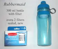 Rubbermaid 300 ml water bottle, shaped, extra filters, like new