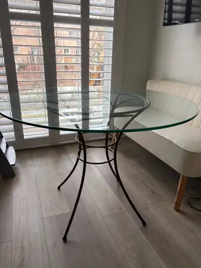 circular glass table with wrought iron base , View more