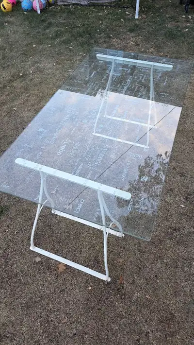 Glass Top Table with White Metal Legs, View more