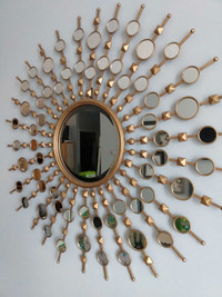 Large 38" sun / starburst gold wall mirror 