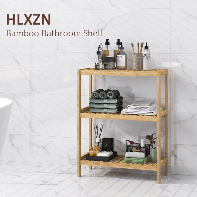 HLXZN 3-Tier Bamboo Freestanding Shelf Unit in Hutches & Display Cabinets in City of Toronto - Image 3