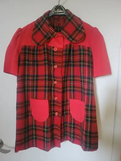 Red plaid wool button-up jacket. Unlined. Size 10.