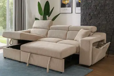 Corduroy Sectional Sofa Bed with Adjustable Headrests Now on Sal, View more