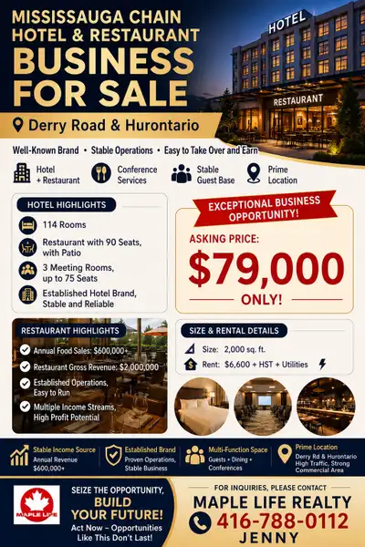 Unlock a remarkable business opportunity with this well-known, established chain hotel and restauran...