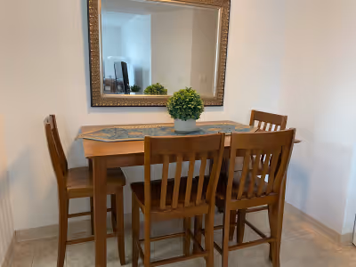 Solid wood dining set. Includes one extendable table and six chairs. Table expands for extra seating...