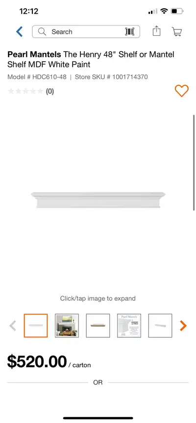 Pearl Mantels The Henry 48" Shelf or Mantel Shelf MDF White Pain, View more