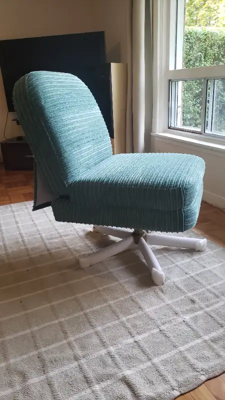 Spaulding Channel Velvet Accent Swivel Chair with Brass Base in Chairs & Recliners in Miramichi - Image 7
