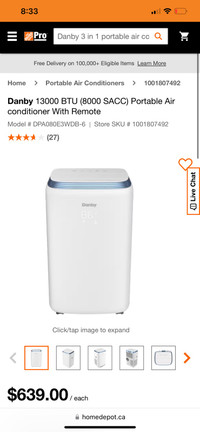 Danby 13000 BTU (8000 SACC) Portable Air conditioner With Remote