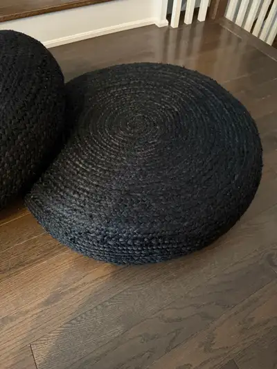 OUI Navy Jute Round Pouf Ottoman Foot Stool - 30", View more