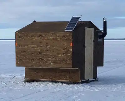 Ice fishing shack and utility trailer for sale, View more