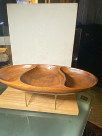 Vintage Mid Century Wooden Bowl Length 12 "