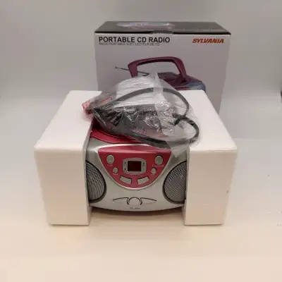 Sylvania Portable CD Radio Boombox Pink SRCD243M New in Box, View more