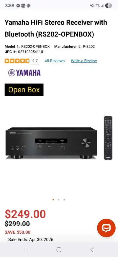 Yamaha R-S202 Bluetooth Receiver - NEW IN BOX, View more