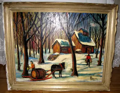 ART NAIF QUEBECOIS...."LA CABANE a SUCRE "...M.LETELLIER, View more