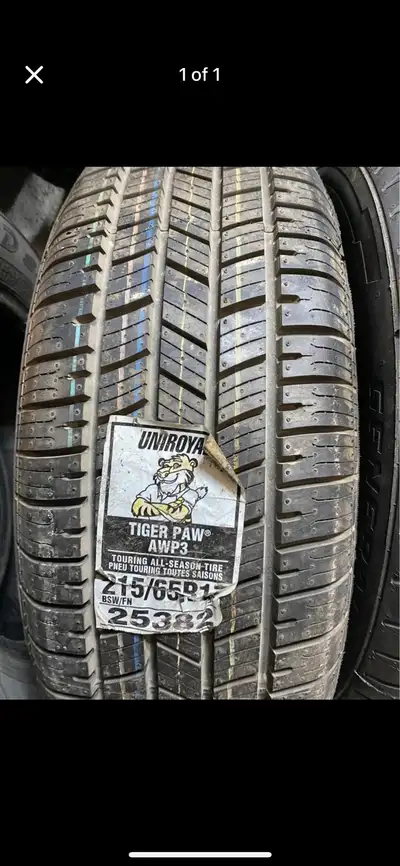 Two new 215 65 17 Uniroyal Allseasons tires made 2019 $300 for both installed