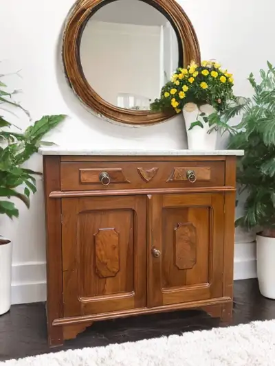 Stunning Antique piece circa 1890. Some features of this piece include; Marble Top: original, showin...