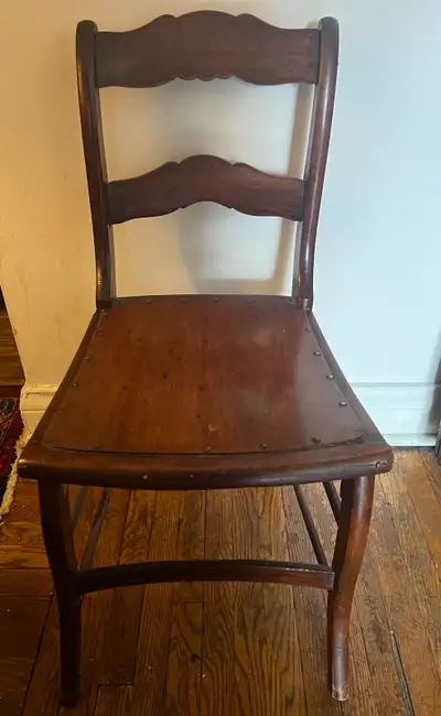 Antique Victorian Ladder-Back Chair. Made of wood with metal details. RIch wood patina. Late 19th to...